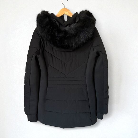 Michael Kors Faux Fur Trim Hooded Black Puffer Coat Size M - Picture 10 of 16